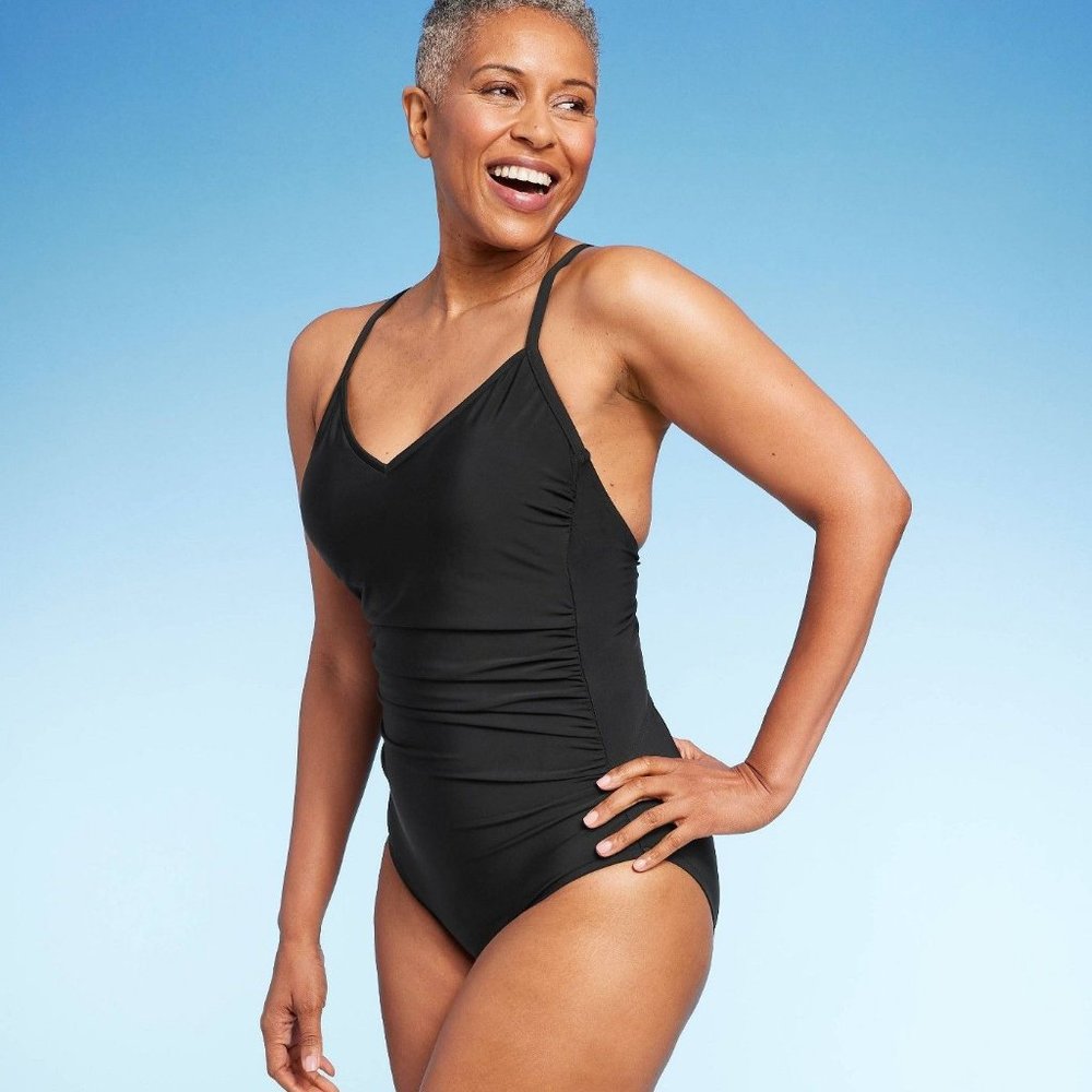 Women's Ring Back One Piece Swimsuit - Aqua Green Black Small